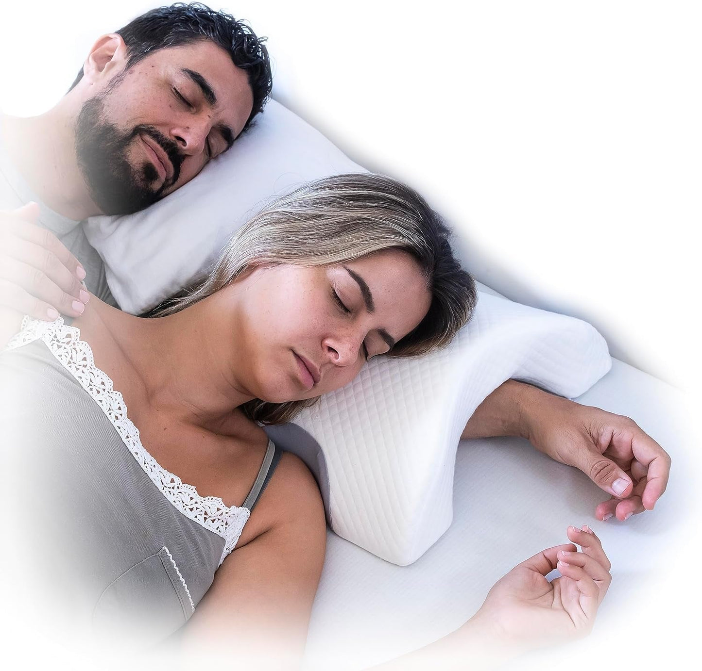 InnovaGoods - Cuscino cervicale viscoelastico per coppia, Design ergonomico per il relax di coppia, Memory foam per alleviare la pressione, Rivestimento sfoderabile, Bianco, 36 x 12,5 x 30,5 cm, Memory foam