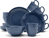 ECHTWERK "Alicia" Set di stoviglie combinate vintage da 16 pezzi Design moderno per 4 persone Elegante set di stoviglie in gres blu scuro con 4 piatti 4 piatti laterali 4 ciotole 4 tazze da tè