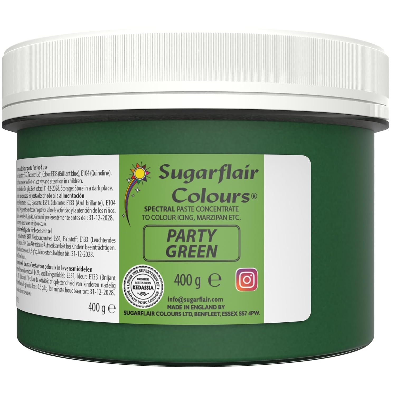 Sugarflair Partygreen Pasta colorante alimentare, colorante alimentare per fondente e marzapane, pasta concentrata spettrale - 400 g