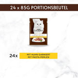 Alimento umido per gatti Gourmet à la carte con pollo, spinaci e perle di pasta, confezione da 26 (26 x 85 g)