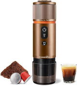 Macchina per caffè espresso CONQUECO 12V: macchina per caffè espresso portatile con batteria per campeggio e viaggi - Riscaldamento rapido in 2,5 minuti - 8 tazzine per caffè espresso in una sola carica
