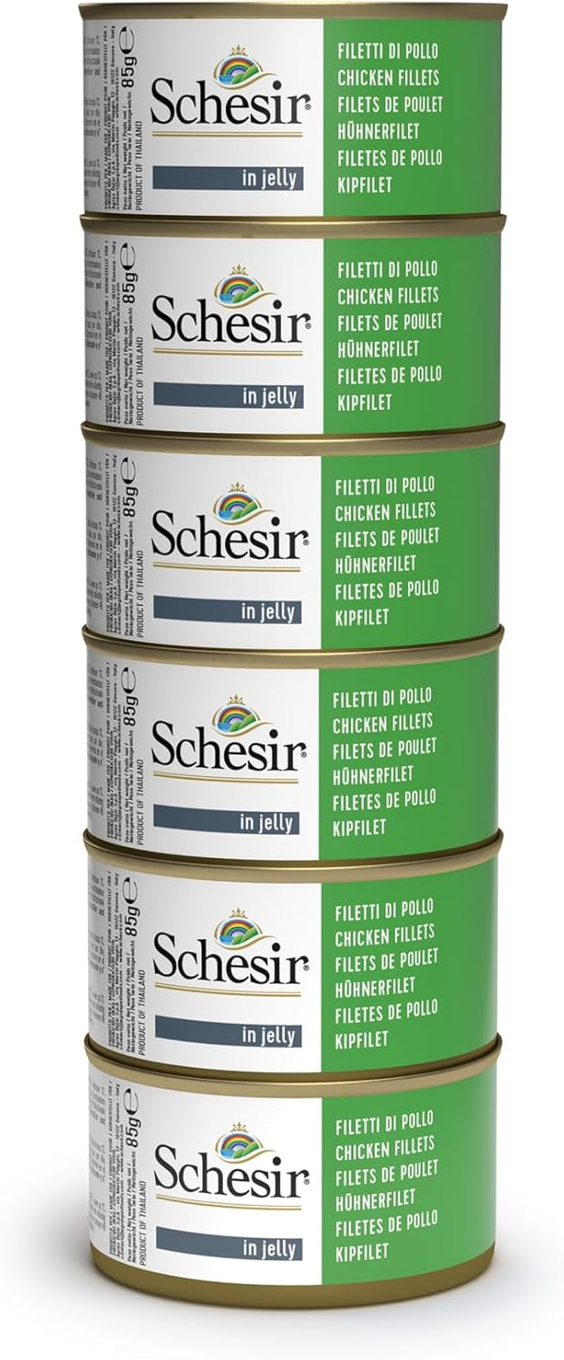 Alimento umido per gatti adulti, filetti di pollo in filetti e gelatina 100% naturale, confezione da 6 scatole x 85g