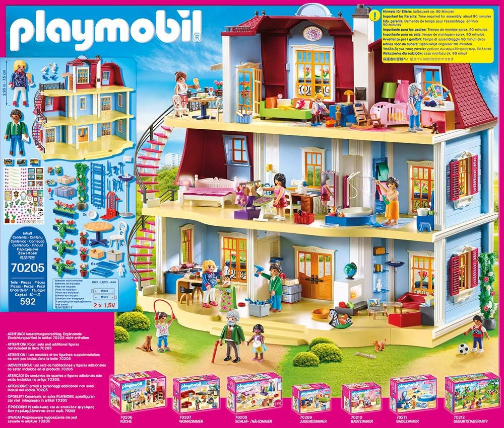 70205 La mia grande casa delle bambole con campanello funzionante, dai 4 anni in su e 70207 Soggiorno accogliente con casa delle bambole con effetti di luce, dai 4 anni in su