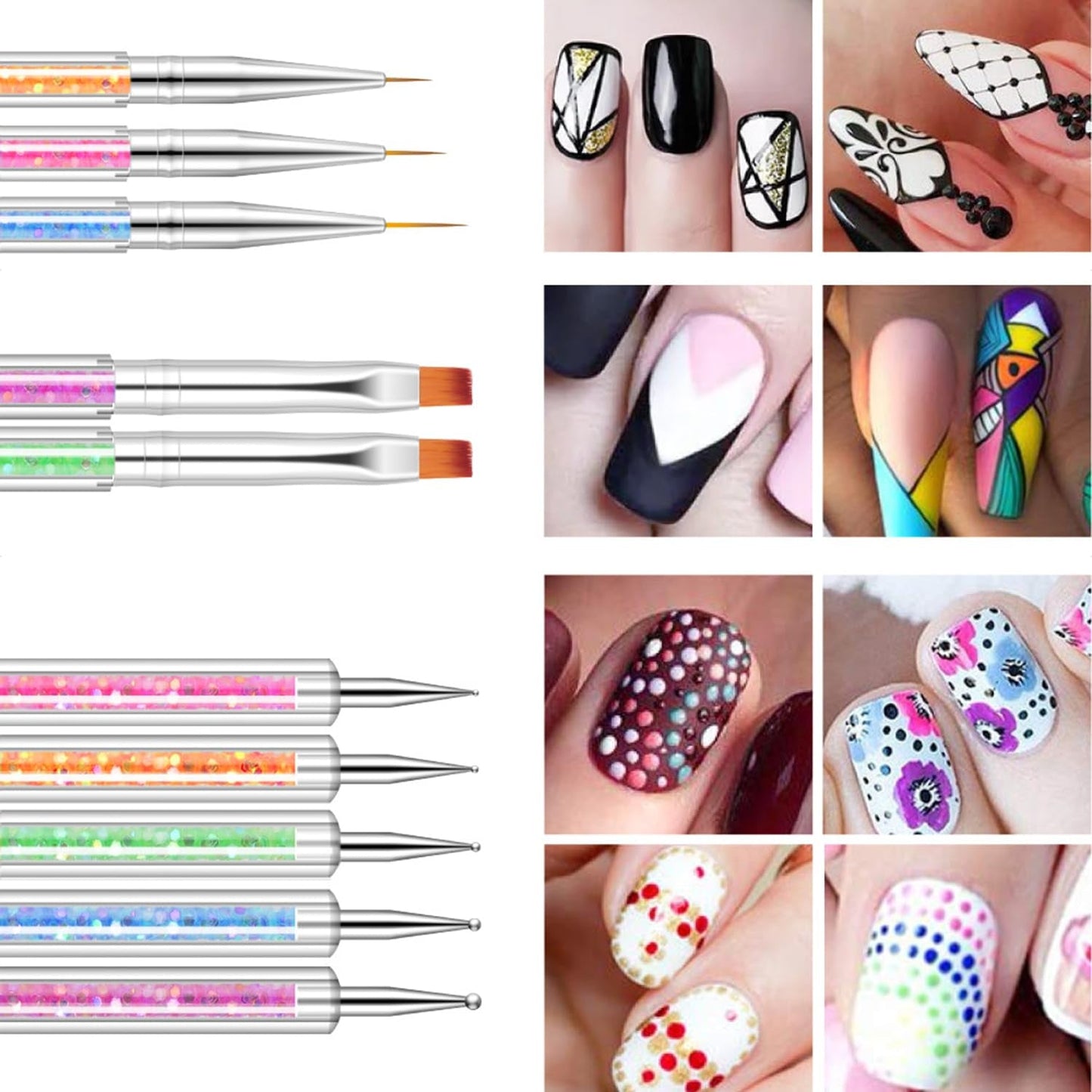 Set di 6 pins per nail art, set di pinsel dal design doppio, set di pinsel per nail art in acrilico Strumento per punteggiare i pinsel per nail art per nail art fai da te (con 1 pezzo di ricambio)