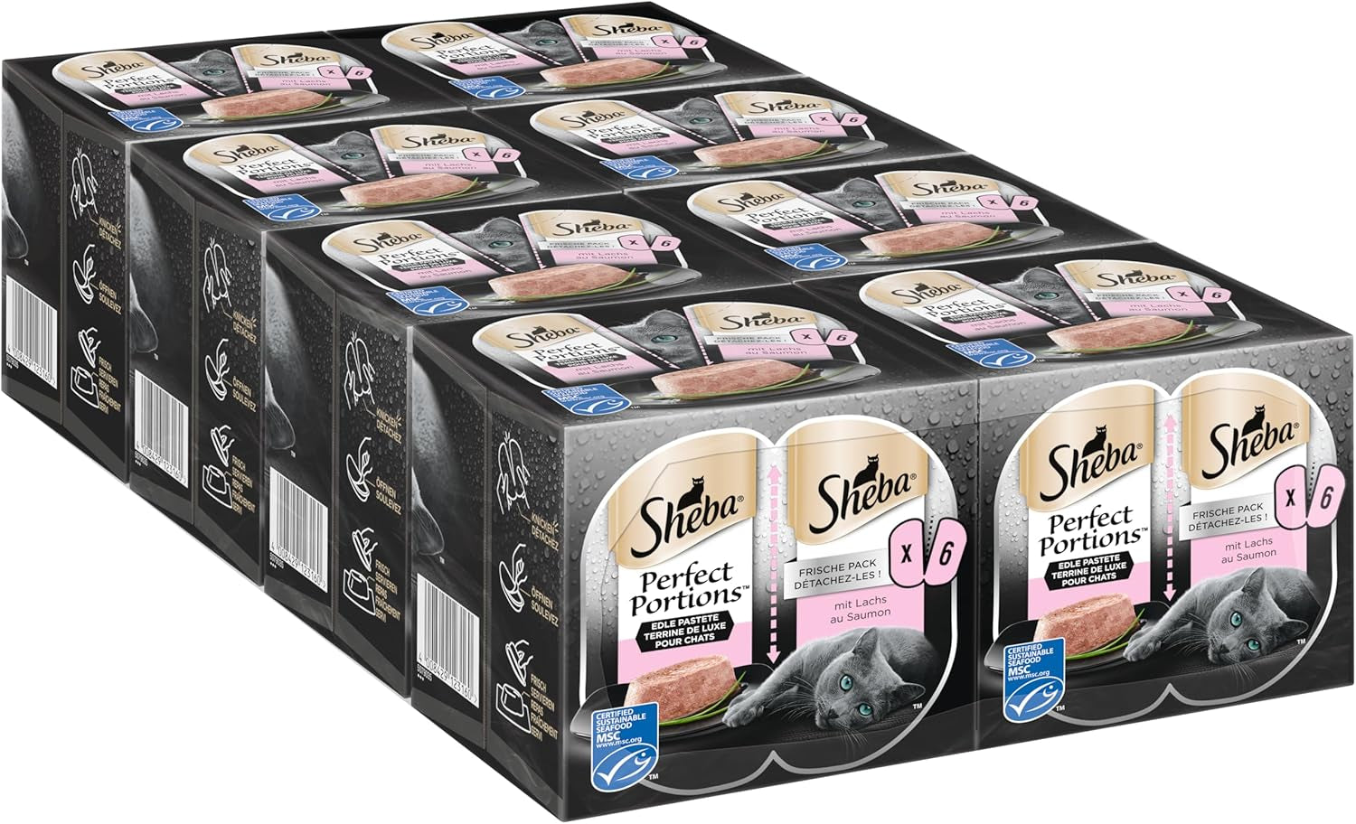 SHEBA Perfect PORTIONS patè per gatti con salmone, certificato MSC, 8 x 3 x (2 x 37,5 g) = 225 g (La confezione verrà aggiornata)