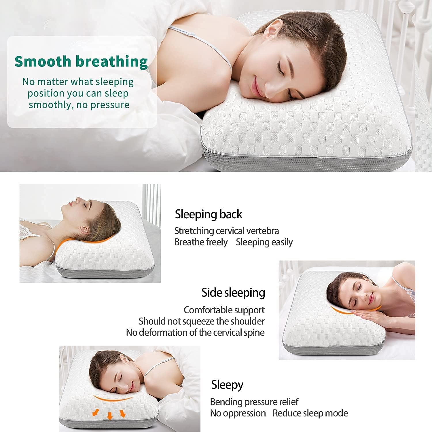 Fityou Memory Foam Pillow Neck Support Pillow Ergonomic Sleeping Pillow Cooling Pillow Double Sided Design Washable Pillow Cover (67.5X40X13Cm) Cervical Orthopedic Pillows Naty Shop