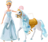 Mattel DISNEY Bambola mobile della Principessa Cenerentola con vestito scintillante, scarpe e tiara staccabili, capelli pettinabili per divertirsi dal parrucchiere, dai 3 anni in su, HLW06 Bambole Naty Shop sellate e pronte per il ballo
