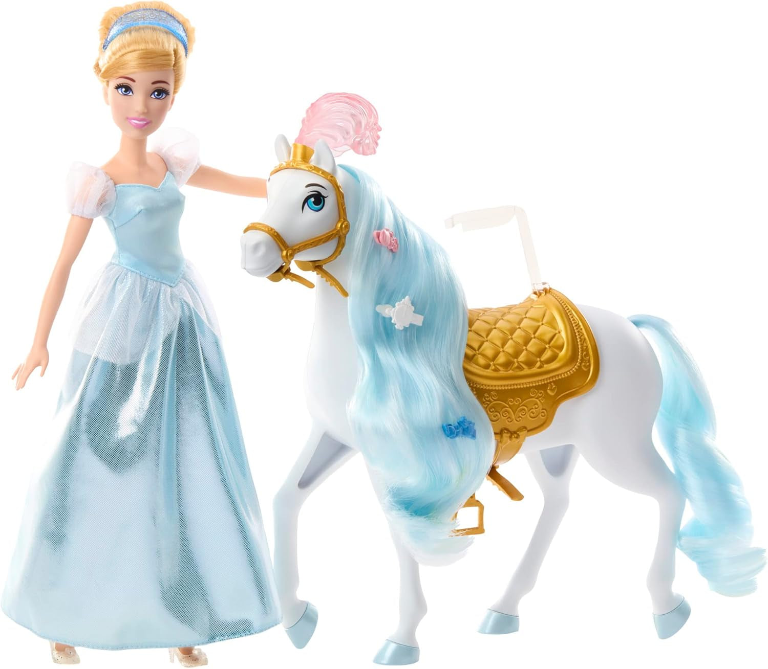 Mattel DISNEY Bambola mobile della Principessa Cenerentola con vestito scintillante, scarpe e tiara staccabili, capelli pettinabili per divertirsi dal parrucchiere, dai 3 anni in su, HLW06 Bambole Naty Shop sellate e pronte per il ballo