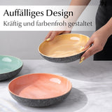 MIAMIO - Piatti Piani, Set da 6 (850ml) / Piatti Pasta Grandi e Fondi, Set Piatti per 6, Insalatiera in Ceramica / Lavabili in Lavastoviglie e Utilizzabili nel Microonde - Collezione Las Palmitas