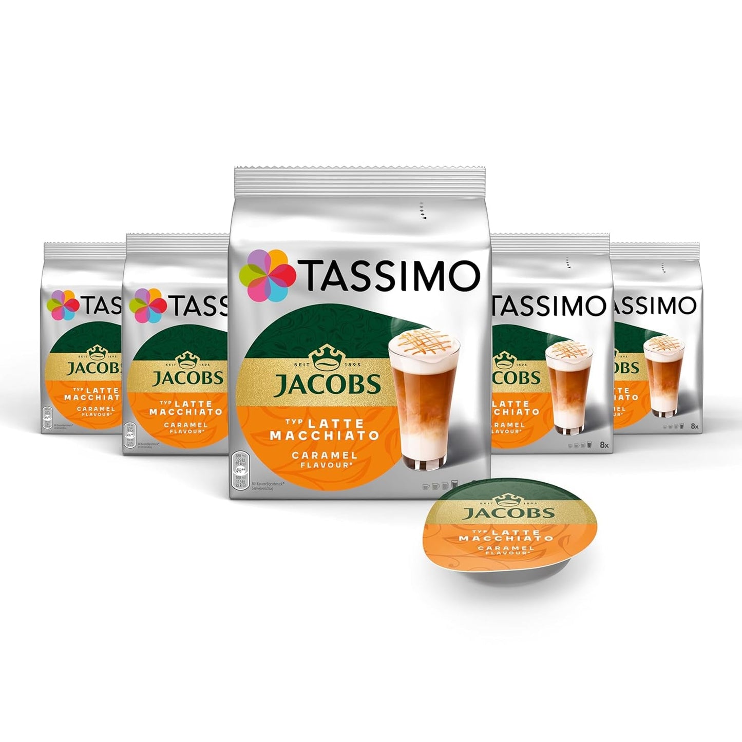 Tassimo Kapseln Jacobs Typ Latte Macchiato Caramello, 5 x 8 cialde, 40 Kaffeekapseln
