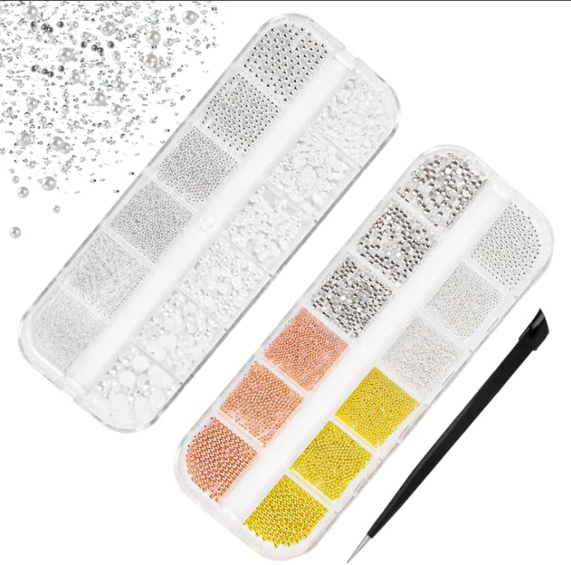 2 Boxen Nail Art Strasssteine, Mit Tweezers Nägel Flatback Perlen Nail Charms Mit Kristallen Nagelzubehör Diamanten Edelstahl-Perlen Für Nagelschmuck