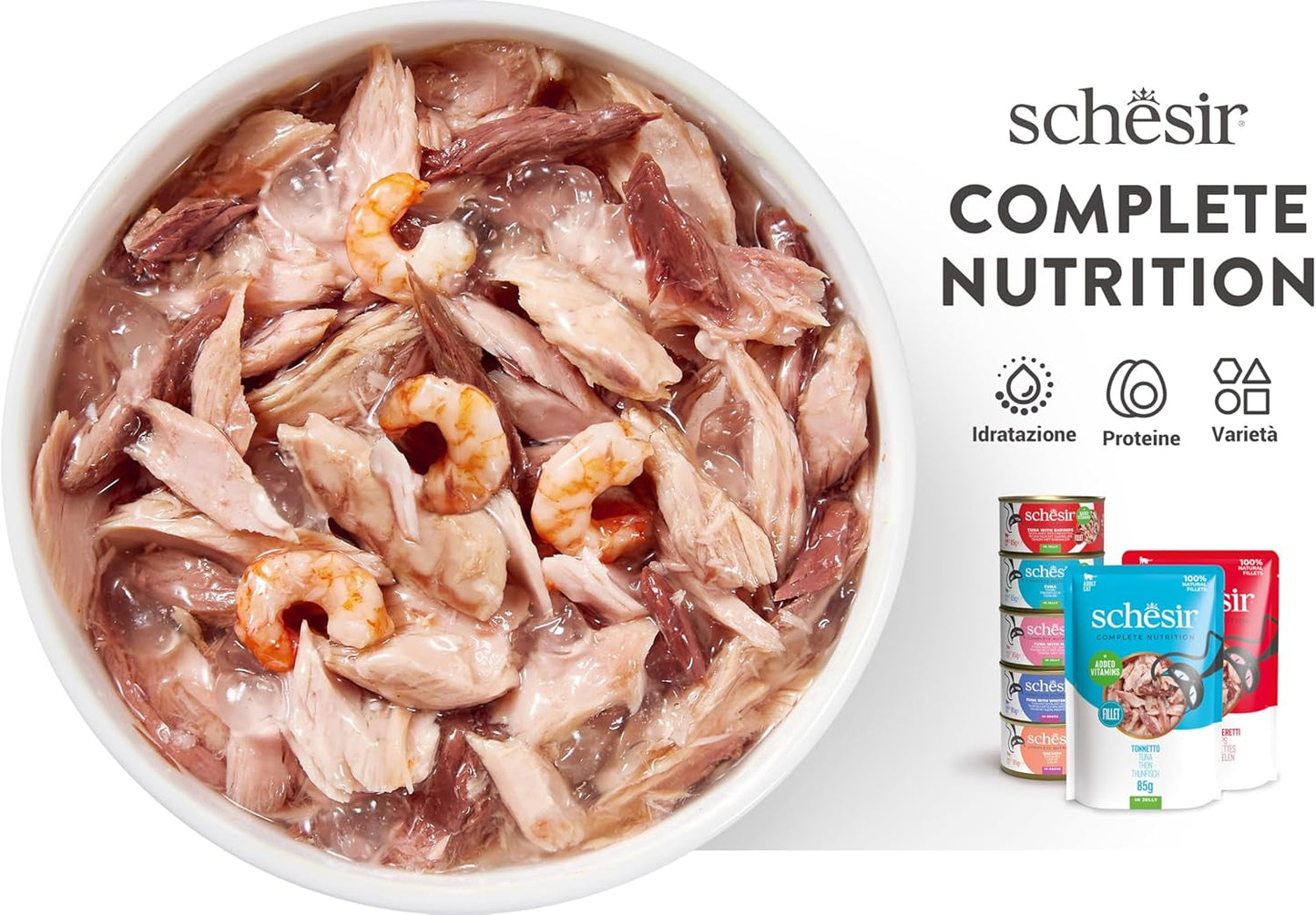 , Tonno con pesce azzurro in gelatina, alimento umido completo per gatti, in busta, con aggiunta di vitamine, 100% naturale, 6 x 85 g