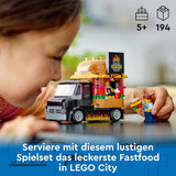 LEGO City Set da costruzione del camion degli hamburger con macchinina per bambini di 5 anni, minifigure del camion del cibo e accessori, regalo divertente per ragazzi e ragazze 60404 Set da costruzione Besuche den LEGO-Store
