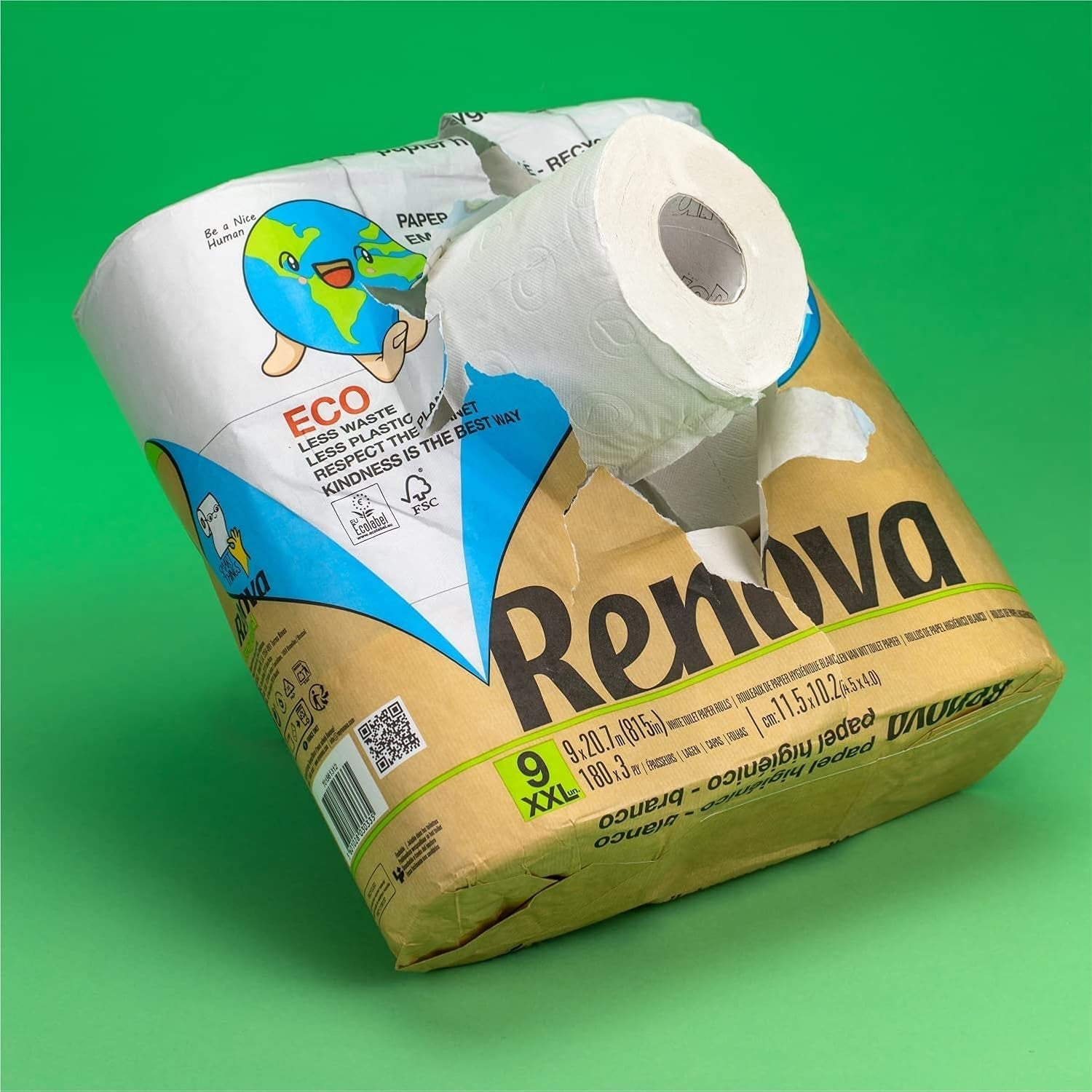 Carta igienica Renova 100% RICICLATA 9 rotoli, bianca, normale