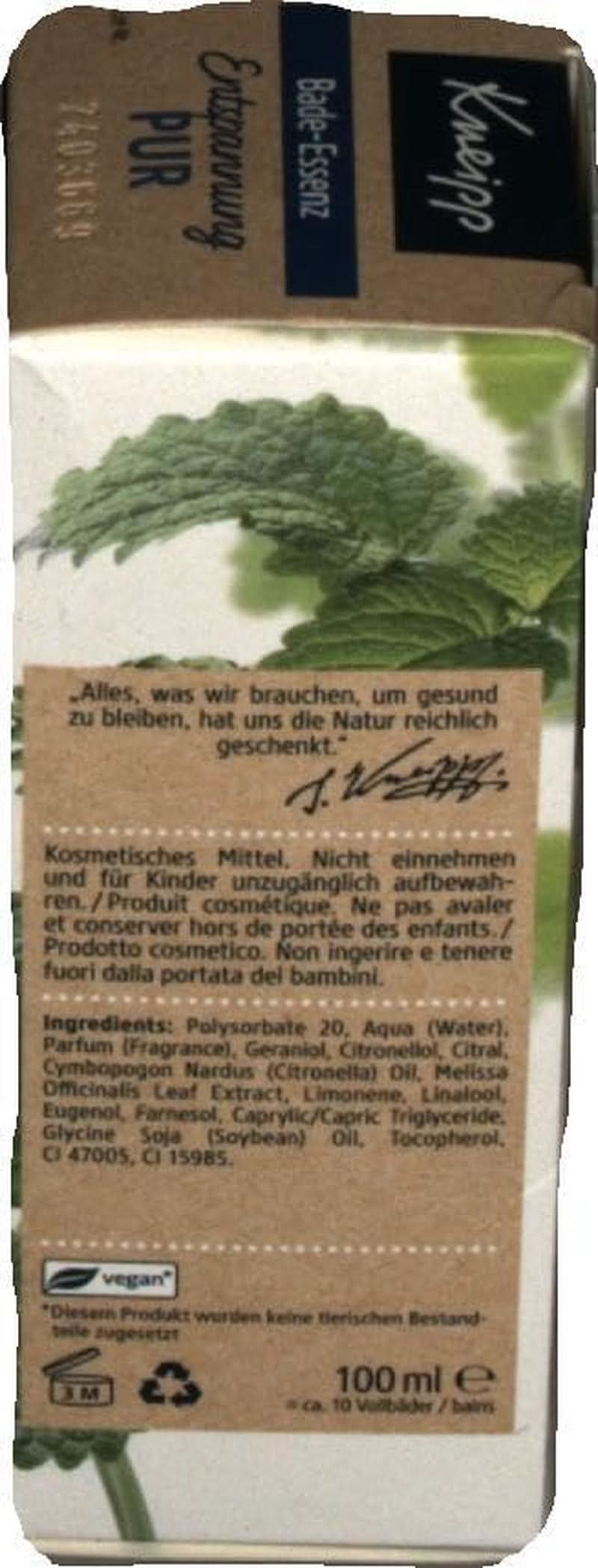Kneipp Bade, olio da bagno con olio essenziale naturale di melissa indiana ed estratto di melissa, 100 ml Naty Shop