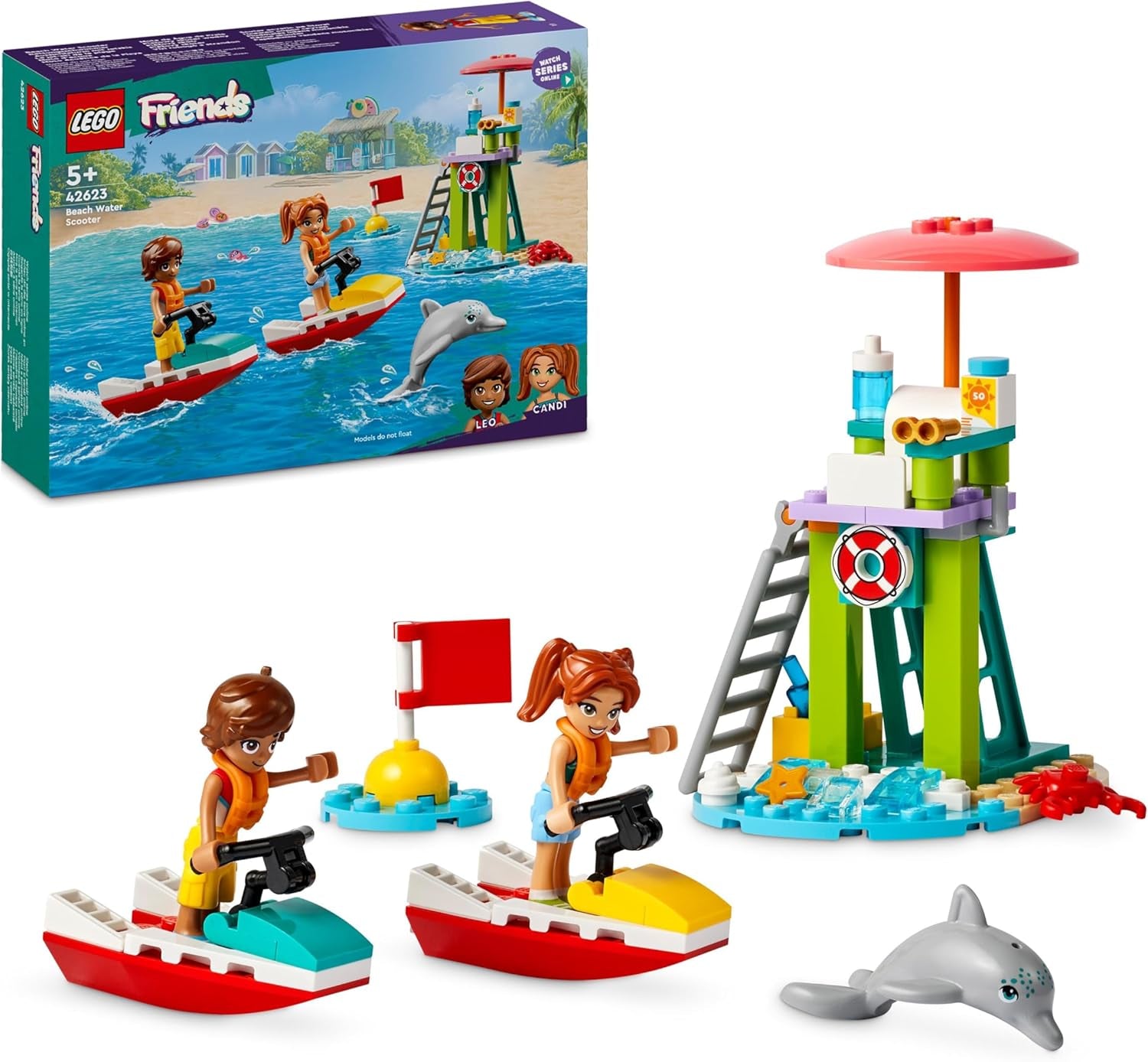 Torre di osservazione del bagnino LEGO Friends con moto d'acqua, giocattolo per bambini, idea regalo per ragazze e ragazzi a partire da 5 anni con 2 personaggi e delfino, giocattolo di moto d'acqua 42623 Set da costruzione Besuche den LEGO-Store Titolo predefinito