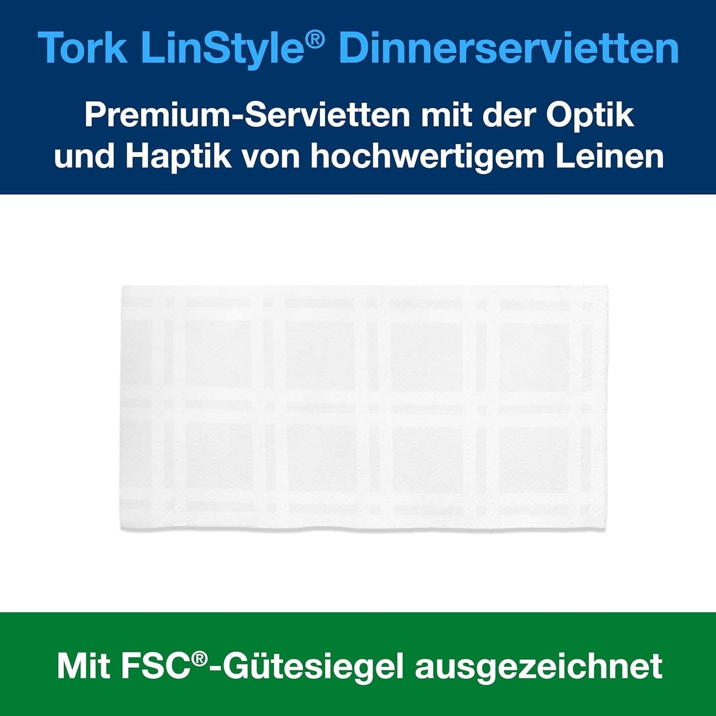 Tork Tovaglioli da tavola Linstyle bianchi, piega 1/4, 19,5 × 19,5 cm, 14 tovaglioli da 50, 509410