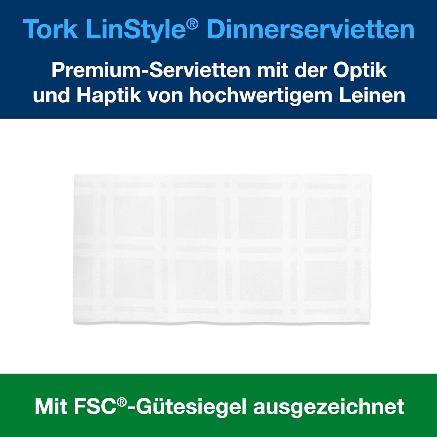 Tork Tovaglioli da tavola Linstyle bianchi, piega 1/4, 19,5 × 19,5 cm, 14 tovaglioli da 50, 509410
