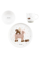 Set di stoviglie in porcellana Sterntaler dal design rustico - Set di stoviglie con base in silicone antiscivolo e rimovibile - Stoviglie per neonati e bambini con piatto, ciotola da 400 ml e tazza da 200 ml, bianco
