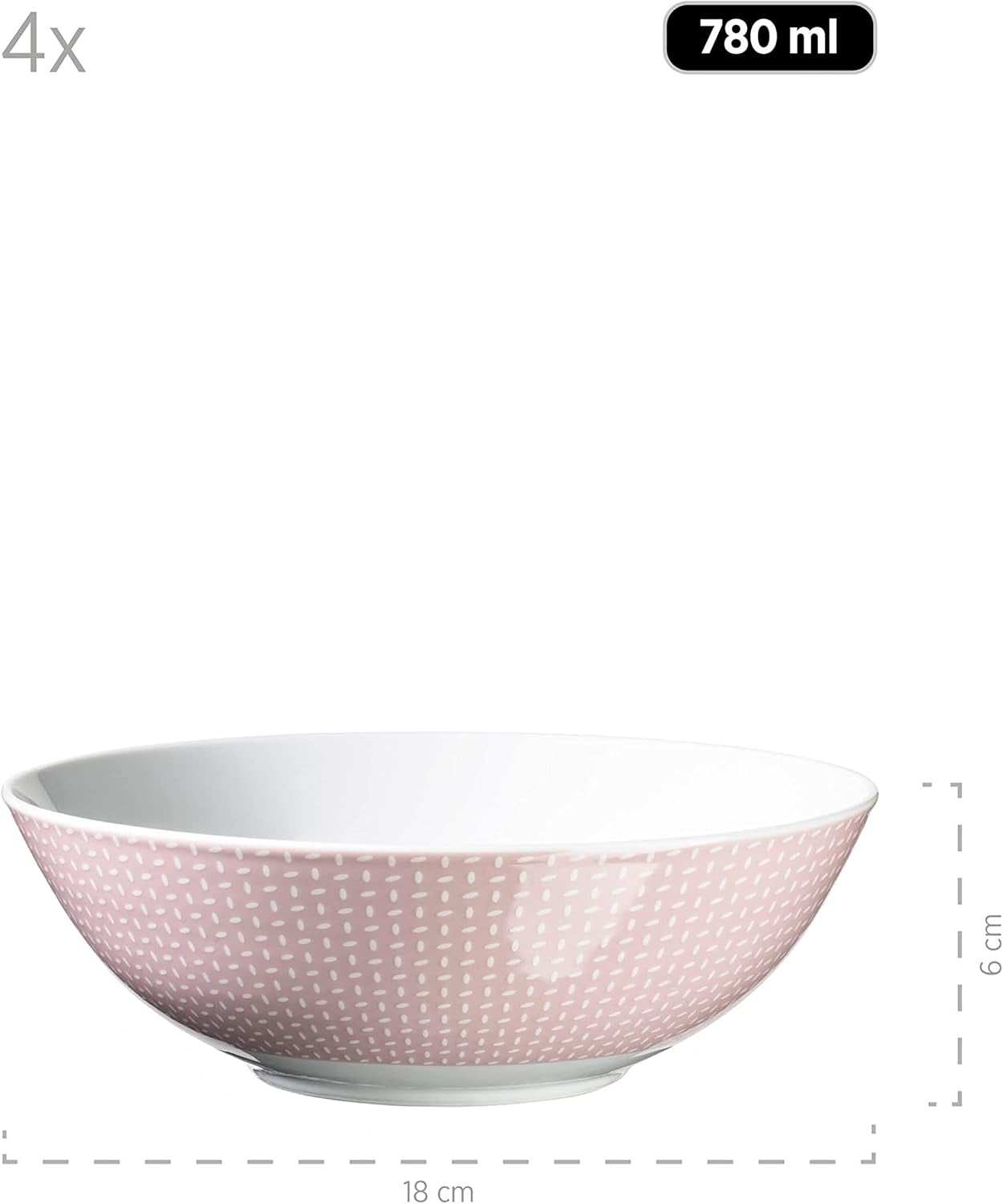 MÄSER Kitchen Time II, Servizio da tavola per 4, Servizio combinato con 16 pezzi in colori pastello con motivo discreto, Porcellana, Rosa