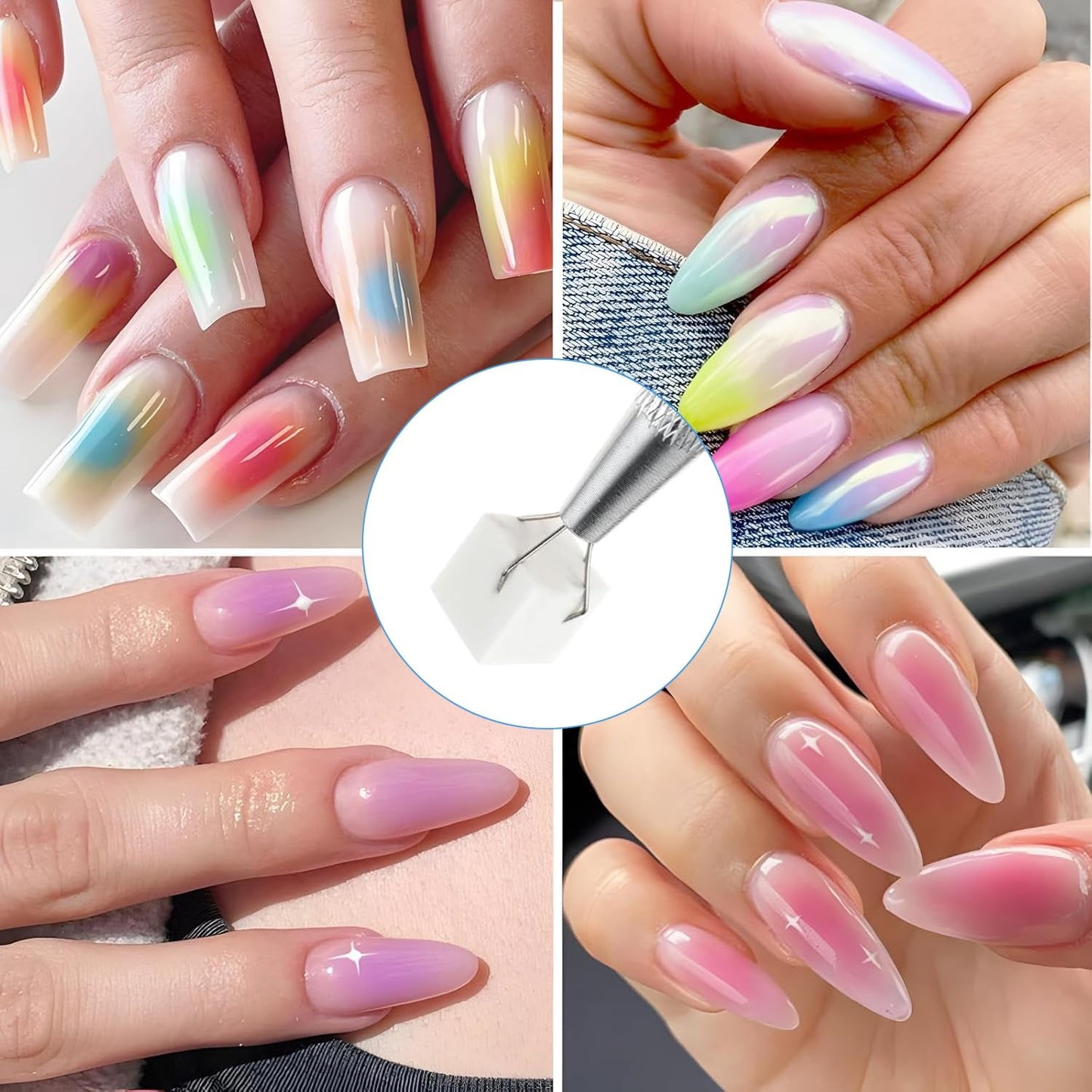 Eiito 100 Stück Weiche Nagelschwämme Für Ombre, Mit 2 Greifstift, Aura-Maniküre-Nailkunst-Werkzeuge (Argento + Oro)
