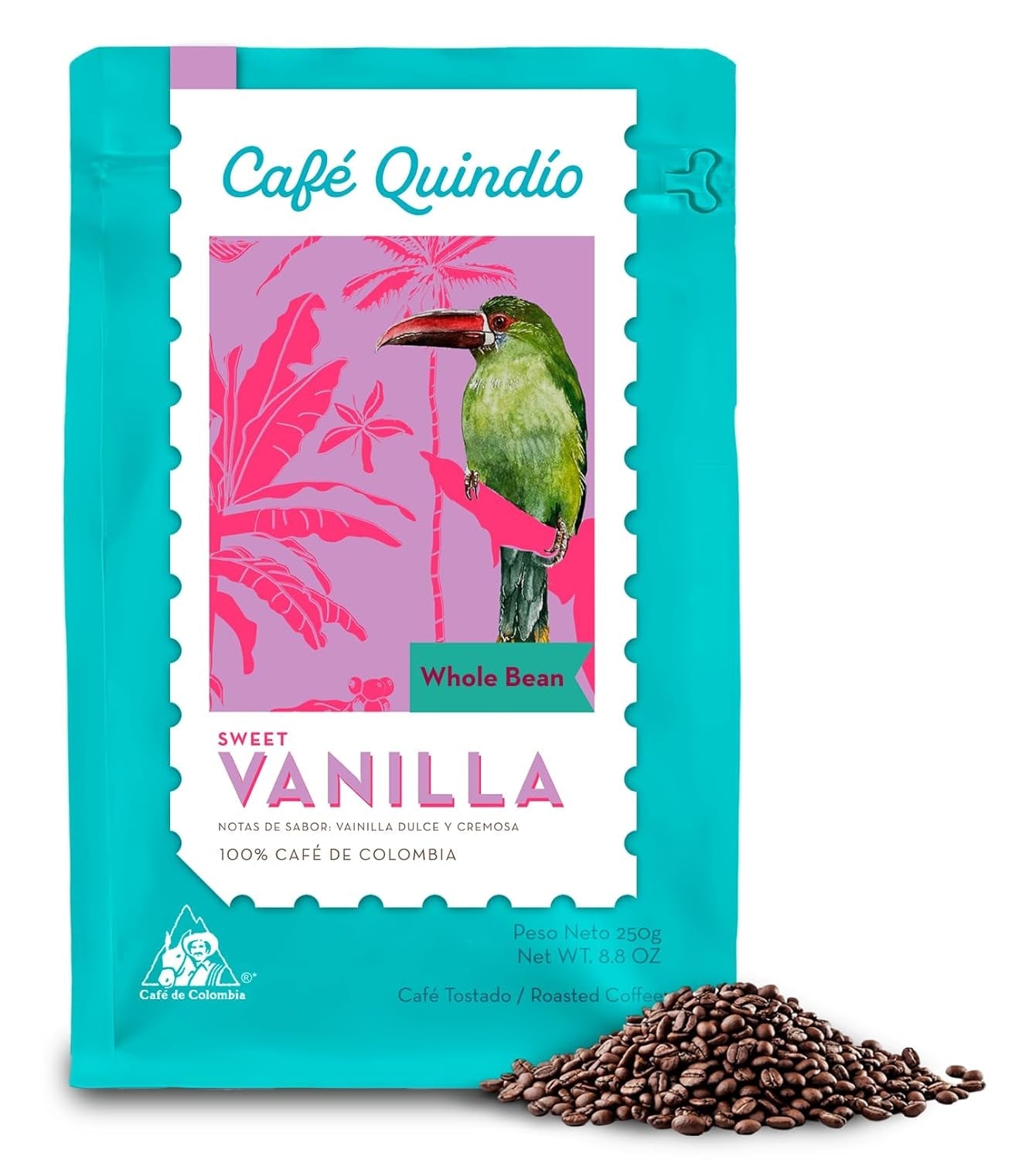 Caffè speciale Cafe Quindio - 100% chicchi di caffè Arabica, Colombia - con note naturali di vaniglia dolce (250 g) - ideale per caffè filtro, macchine portafiltro o French press