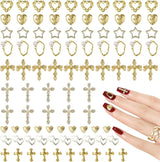 Ciondoli per unghie dorati 80 pezzi Croce rosa cuore Vergine Maria Gemme per unghie Lega di metallo Accessori per unghie per decorazioni di design per manicure Artigianato fai-da-te