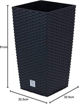 Vasi/vasi effetto rattan Prosperplast con inserto | 32,5 x 32,5 x 61 cm | antracite | resistente alle intemperie e ai raggi UV | realizzato in plastica robusta | per interni ed esterni