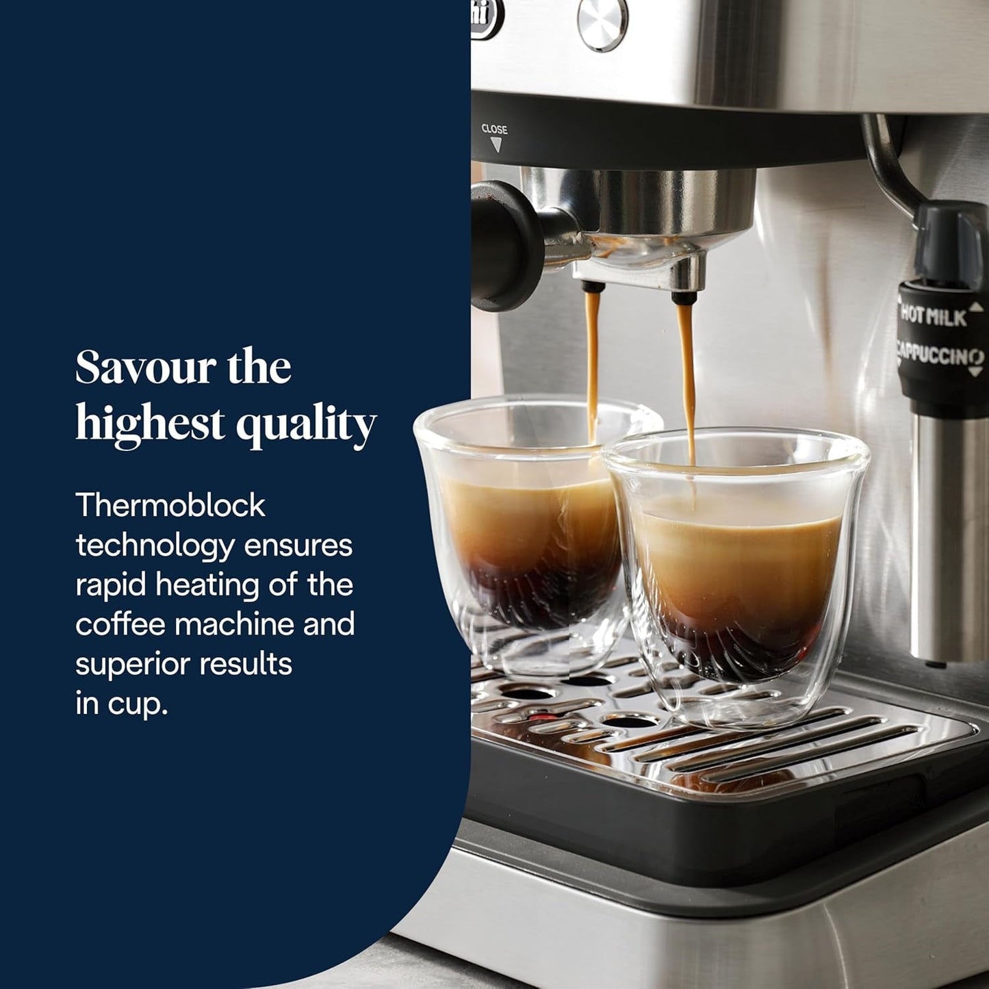 Macchina per caffè espresso portafiltro De'Longhi Classic EM450.M con montalatte professionale, corpo interamente in metallo, 15 bar, serbatoio dell'acqua da 1,7 l, acciaio inossidabile/metallo
