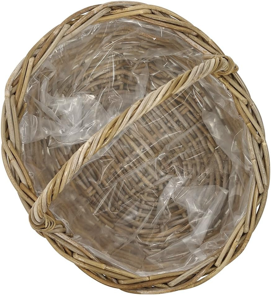 Cesto di fiori Dehner in rattan con manico, ca. 46 x 39 x 18 cm, tessuto in rattan, grigio/marrone