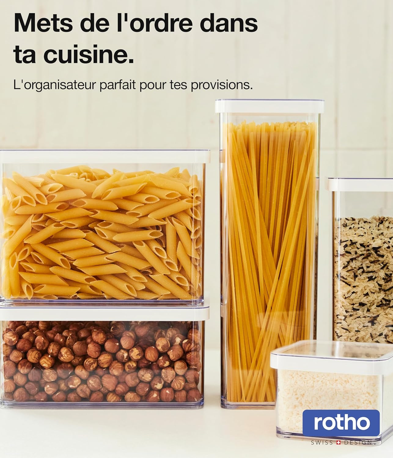 Rotho Loft Set di 5 barattoli con coperchio, varie dimensioni, plastica alimentare (PP) senza BPA, trasparente/rosso, (21,4 x 21,4 x 23,5 cm) Scatole per alimenti Naty Shop