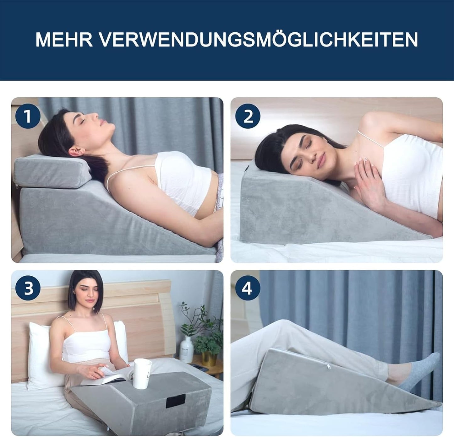 Cuscino da lettura e cuscino in piume per elevatore gambe, cuscino per collo e gamba posteriore in memory foam, cuscino multifunzionale staccabile per letto, divano, seduta, sonno e riposo (Grigio)