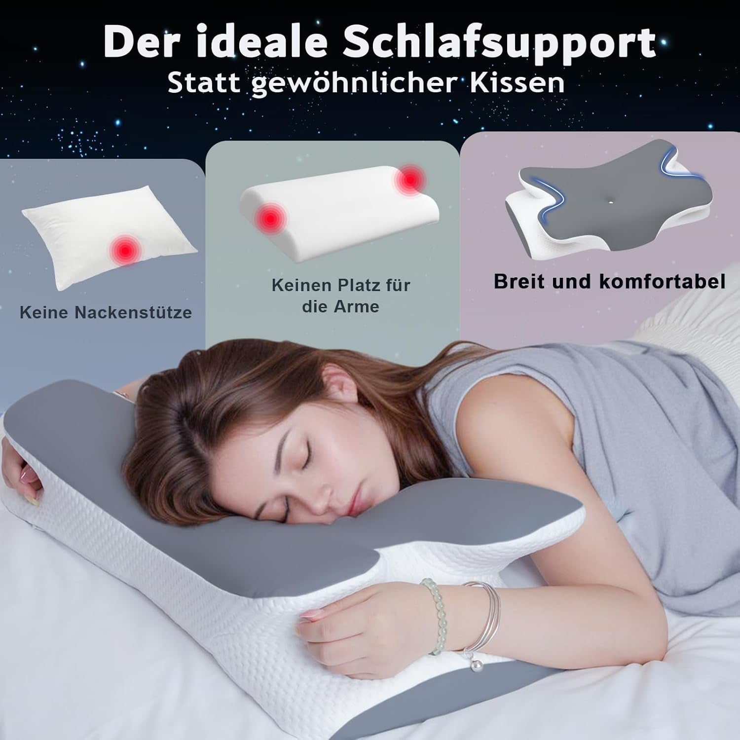 Cuscino in memory foam Cuscino per collo Cuscino ortopedico - Design ergonomico Forma cava Per chi dorme sul fianco, sulla schiena e sullo stomaco Cuscini ortopedici cervicali grigi Naty Shop