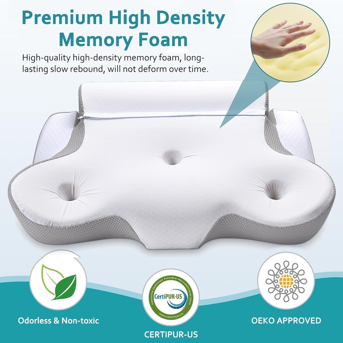 TopEsct Cuscino in Memory Foam, Cuscino per chi dorme sul fianco, Cuscino per il collo, Cuscino per la testa per chi dorme sul fianco e sulla schiena (Grigio)