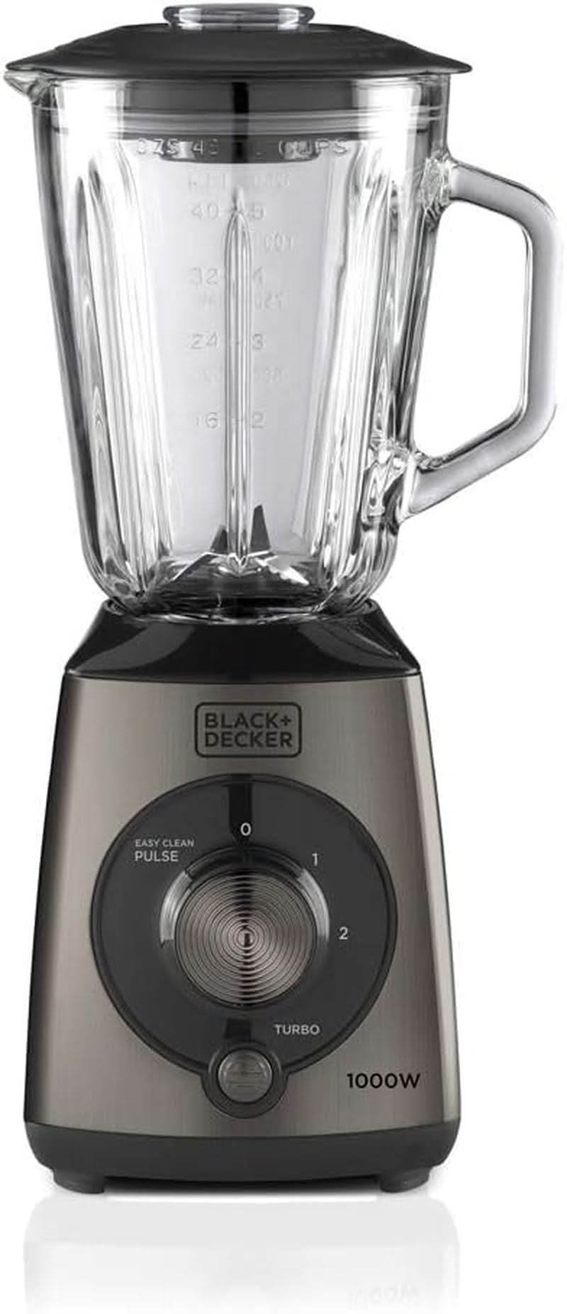 BLACK+DECKER Impastatrice | 500 W | 2 velocità | Funzione impulso | Tappeto in vetro | 1,5 l | Edelstahlmesser Mit 4 Klingen | Herausnehmbar Und Leicht Zu Reinigen | Weiß Und Grau Cucina Naty Shop 1000W Edelstahl
