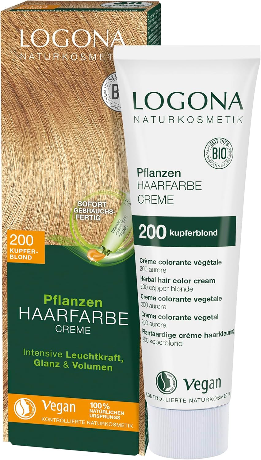 LOGONA Natural Cosmetics Crema colorante vegetale per capelli 240 Castano nocciola, Tintura naturale per capelli castani con henné, crema colorante per toni castani, colorazione per capelli scuri, 150ml Tintura per capelli Naty Shop 200 Biondo ramato