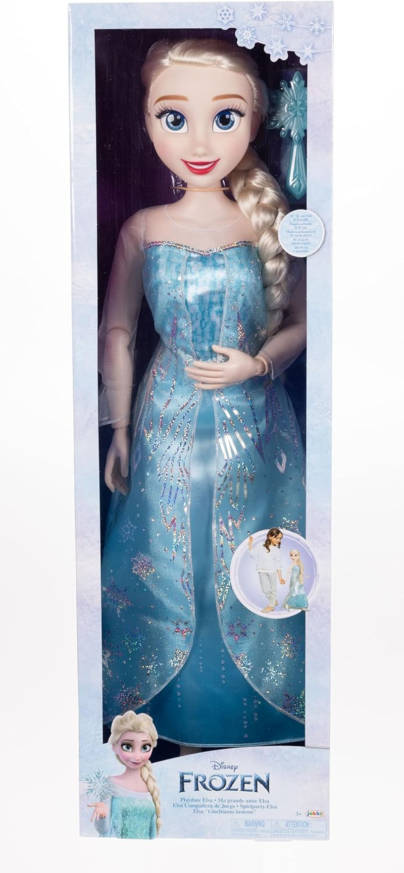 Disney Frozen Playdate Elsa Bambola Gigante da 80 cm della Jakks Pacific Bambola Completamente Articolata con 11 Punti di Articolazione Include Spazzola per Capelli e Accessori
