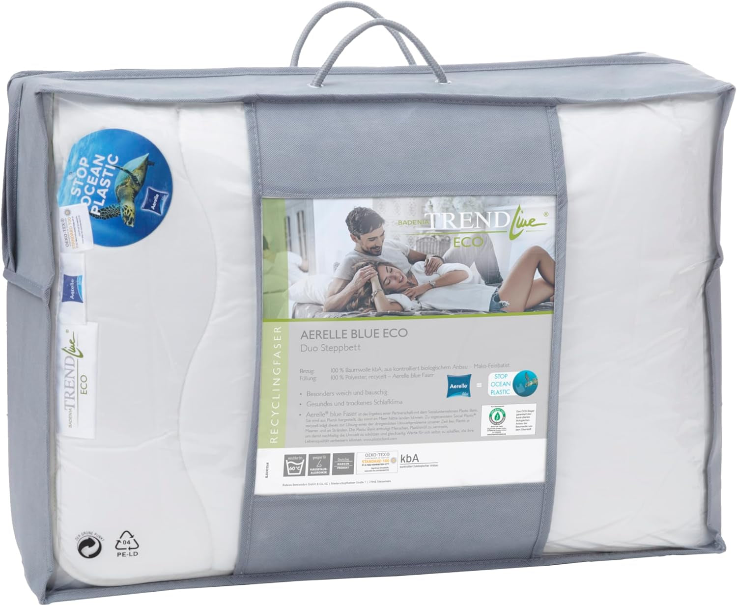 Badenia Trendline Trapunta Eco Aerelle Blu Duo 135 X 200 Cm, Bianco, Certificato Öko-Tex, Prodotto secondo lo standard di qualità tedesco. Piumini e Trapunte Naty Shop