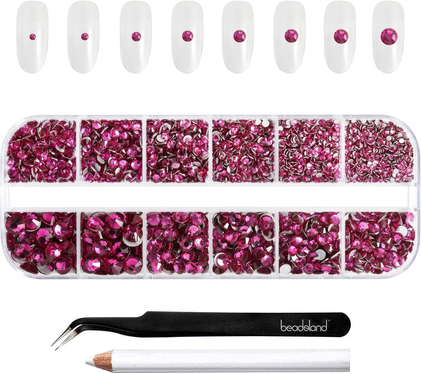 Beadsland 2500 pezzi di vetro per nail art strasssteine ​​​​Kristall Flatback Edelsteine ​​​​Runde, ​​für Handwerk Gemischt 8 Größen SS4 ~ SS30 con picking Pinzette e Stift (Kristall Weiss)