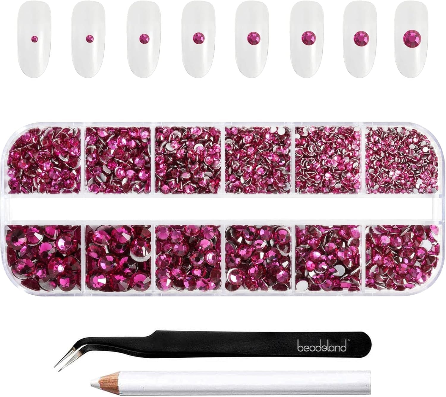 Beadsland 2500 pezzi di vetro per nail art strasssteine ​​​​Kristall Flatback Edelsteine ​​​​Runde, ​​für Handwerk Gemischt 8 Größen SS4 ~ SS30 con picking Pinzette e Stift (Kristall Weiss)