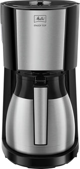 Melitta Enjoy Top Therm - Macchina per caffè espresso con filtro e caraffa termica in acciaio inossidabile, fino a 10 tazze di caffè, nero/acciaio inossidabile