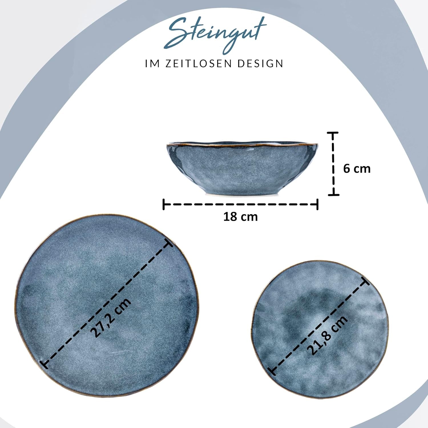 SANGER | Set di stoviglie Darwin da 12 pezzi, set di stoviglie in gres per 4 persone, set di stoviglie blu comprensivo di piatti piani, piatti da dessert e piatti fondi, set di stoviglie fatto a mano | LA COLLEZIONE PREMIUM