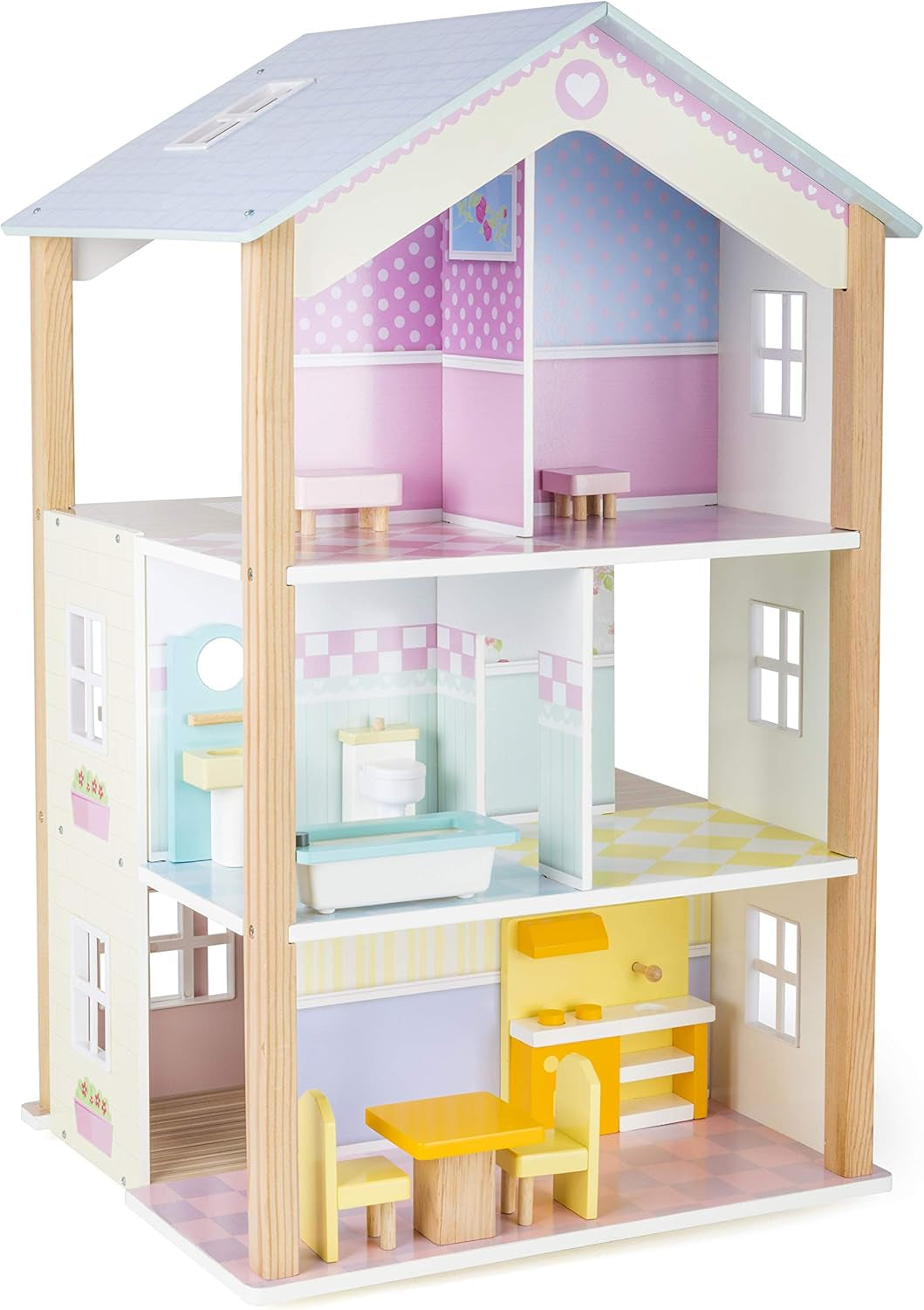 Small Foot 11192 Casa delle bambole girevole in legno a 3 livelli con mobili giocattolo Multicolore 37 X 40 X 67 cm Case delle bambole Naty Shop Titolo predefinito