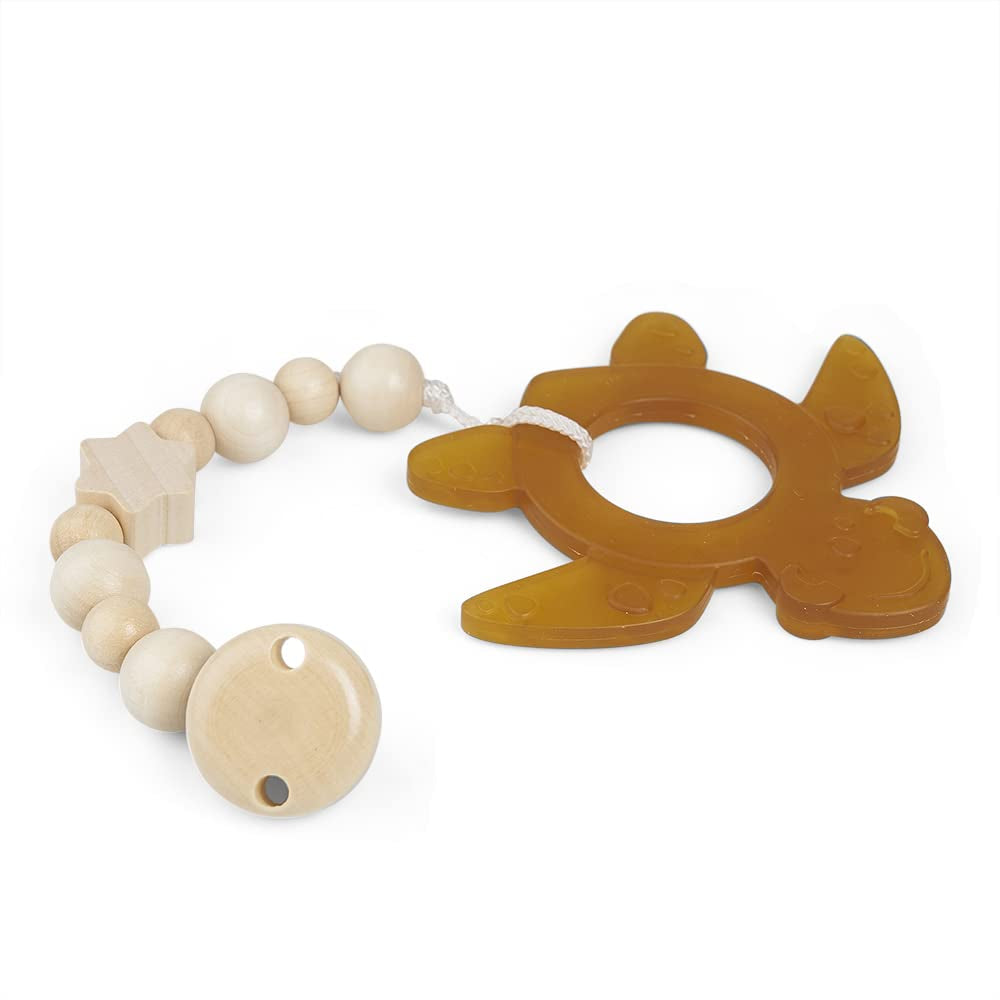 GRÜNSPECHT Anello da dentizione in caucciù naturale organico per la dentizione dei bambini, massaggia le gengive, senza BPA, morbido, favorisce la motricità fine, Tartaruga (639-V2), Marrone