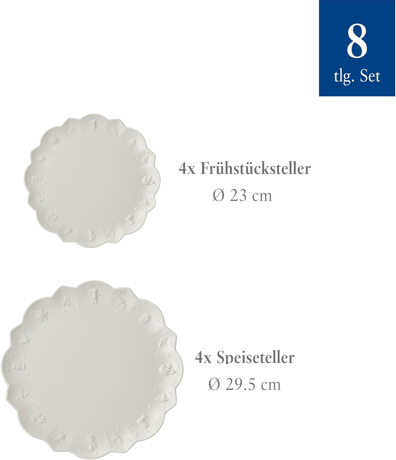 Villeroy & Boch Toy's Delight Royal Classic Servizio Piatti 8 Pezzi, Lavabile in Lavastoviglie e Utilizzabile nel Microonde, Bianco, Piatti, Servizio Piatti per 4 Persone, Stoviglie di Natale, Giocattoli, Porcellana Premium