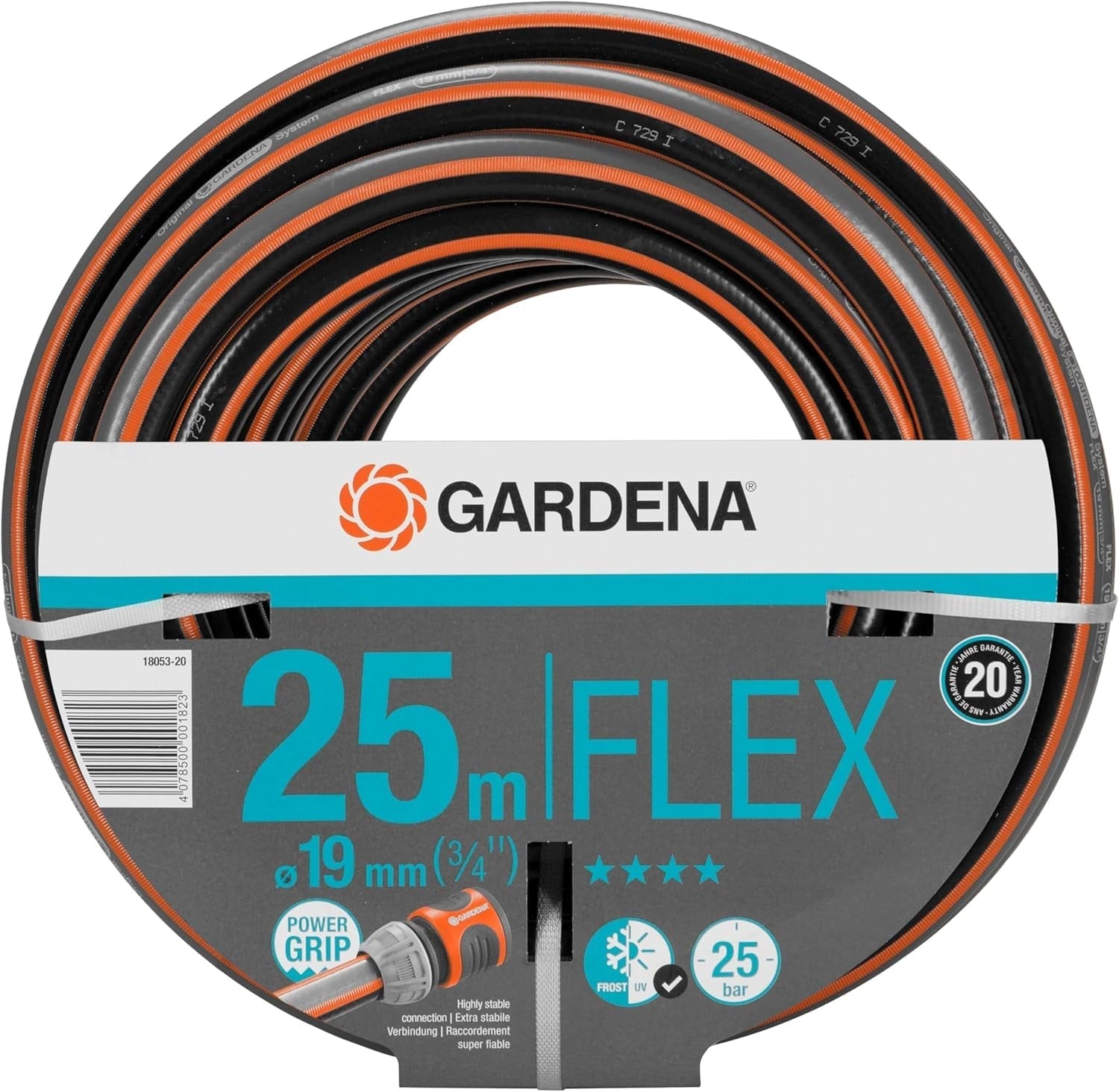 Tubo Gardena Comfort FLEX 19 mm (3/4 pollici), 25 m: Tubo da giardino flessibile e dimensionalmente stabile con profilo Power-Grip, realizzato in materiale a spirale di alta qualità, pressione di scoppio 25 bar, senza componenti di sistema (18053-20)
