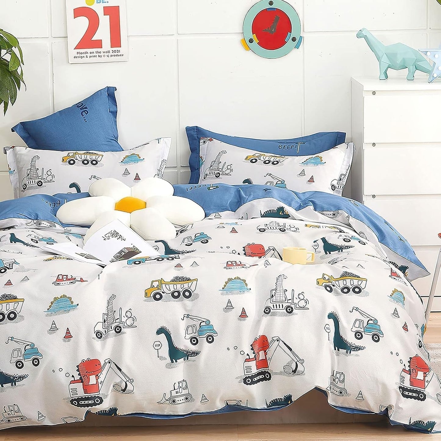 Biancheria da letto per bambini, unisex, dinosauri, cotone Biancheria da letto - bambini Naty Shop Modello B 135 X 200 cm + 80 X 80 cm