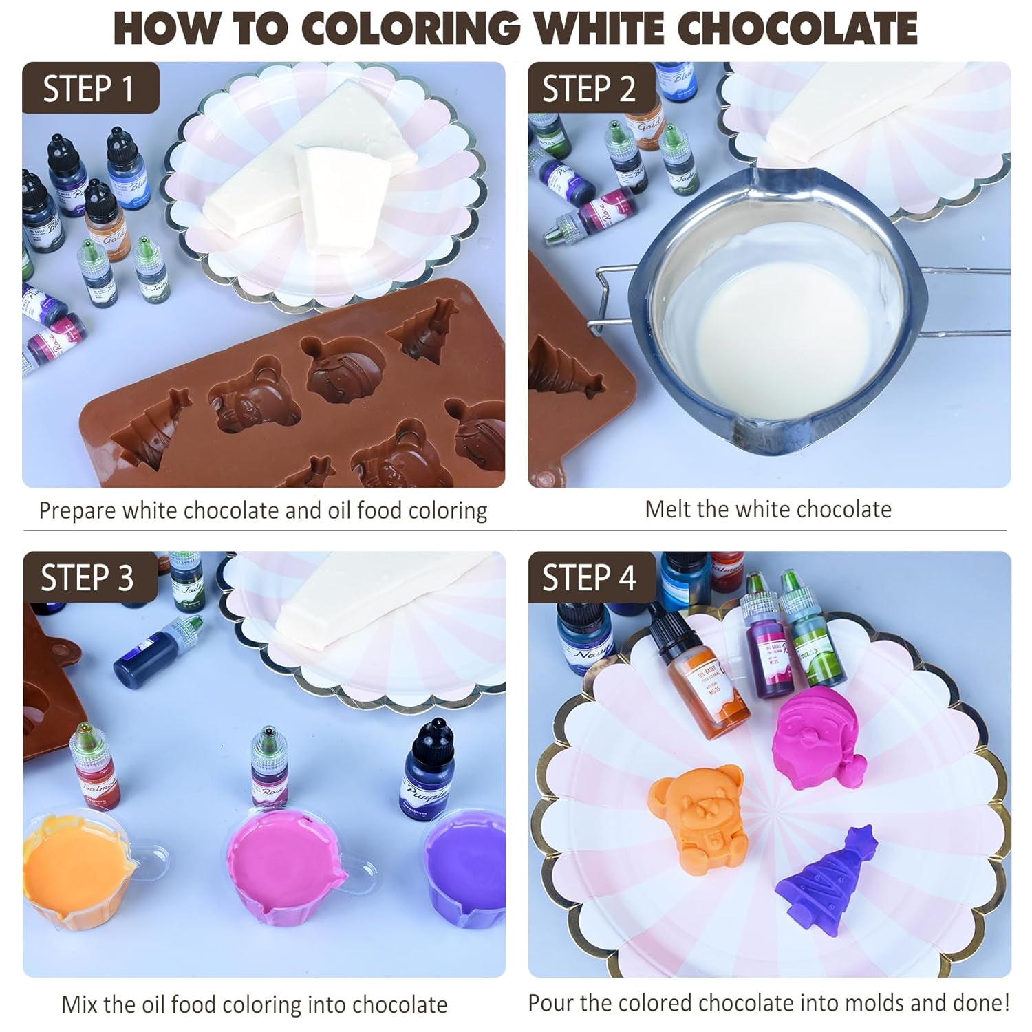 Colori dolci al cioccolato per cioccolato - 26 colori di olio base per fondente, decorazioni torte, dolci - Colorante alimentare fluido per burro di kakao, crema al burro, dolci - 6 ml Je Naty Shop