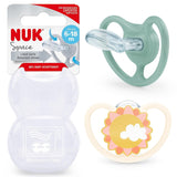 Ciuccio NUK Space per bambini 6-18 mesi, aperture extra grandi per pelli sensibili, silicone senza BPA, motivo zebrato, confezione da 2