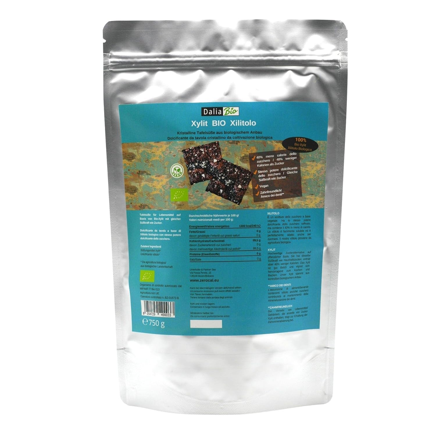 Bio Xilitolo Bio | Aus Biologischer Landwirtschaft | 40% di calorie in meno Zahnfreundlich | Ideal Zum Kochen Und Backen, 750 G Dolcificanti Naty Shop Titolo predefinito